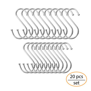 Smart S Hook | 20pcs Heavy Duty S Shaped Hooks Extended Wall Mount Tool Holder | Multiuse Rustproof Polished Iron S Hanging Hooks for Pot Pan Home Kitchen Garage Storage Organizer | Silver | 1409.2
