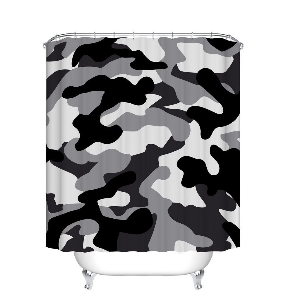 Fangkun Camo Shower Curtain - Gray Military Camouflage Army Art Bathroom Decor Shower Curtains Set with 12pcs Shower Hooks - 72 x 72 inches