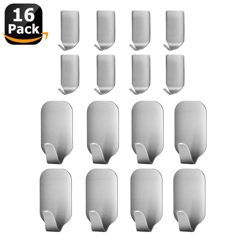 Adhesive Hooks, Bestfy Heavy Duty  Wall Hooks Stainless Steel Ultra Strong Waterproof Hanger for Robe, Coat, Towel, Keys, Bags, Home, Kitchen, Bathroom (Set of 16)
