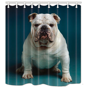 NYMB Animals Pet Dogs Shower Curtain, British Bulldog Pet for Family Bath Curtain, Polyester Fabric Waterproof Shower Curtain, 69X70 in, Hooks Included, White