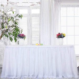 Haperlare 9ft Tablecloth White Tulle Table Skirt Queen Snowflake Wonderland Tulle White Tablecloth Tutu Tablecloth Skirting for Wedding Party Baby Shower Christmas Birthday Banquet Table Decorations