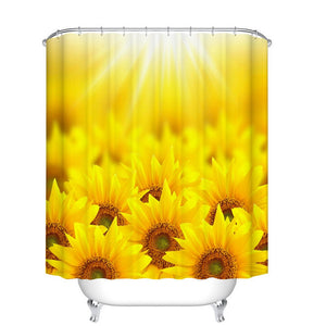 Fangkun Bathroom Shower Curtain Sunflower Printed Design - Polyester Fabric Waterproof Bath Curtains Decor Set - 12pcs Shower Hooks - Orange Yellow - 72 inches Long
