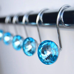 Decorative Shower Curtain Hooks Rings - Multi Color Highest Quality 1" Glass Crystal Rhinestones - Bathroom Bath Set (Multi)