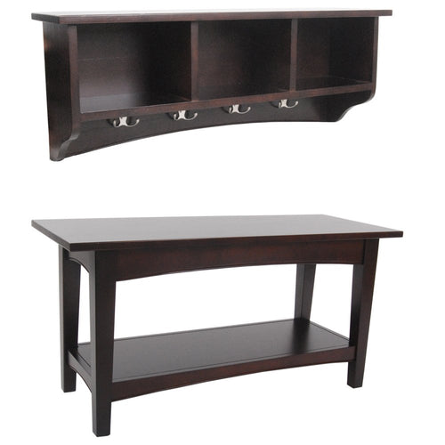 Alaterre Shaker Cottage Storage Coat Hook and Bench Set, Espresso