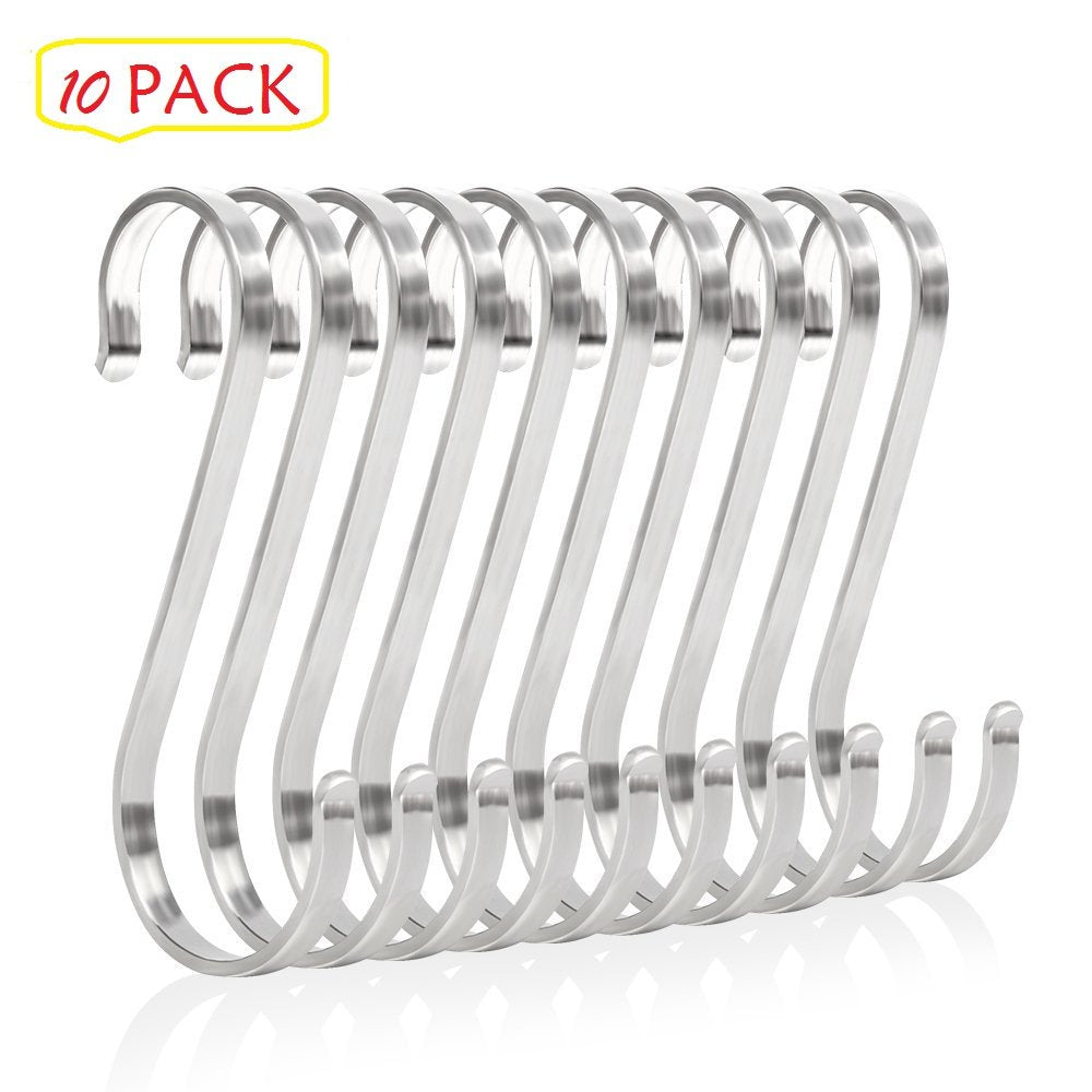 S Shaped Hanging Hooks, Brushed Stainless Steel Scarf Kitchen Hooks, Kitchen Spoon Pan Pot Hanging Hooks Hangers Multiple uses (L)