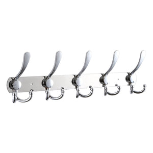 TOROTON Wall Mount Coat Rack with 5 Flared Tri Hooks, Chrome Finish Stainless Steel Hanger Rail Holder Rack - Silver