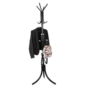 Fashine Metal Entryway Coat Rack Hat Hanger Holder Display Stand Hall Tree with 12 Hooks, Tripod Base for Umbrella Purse Handbag Jacket Scarf (US Stock) (Black)