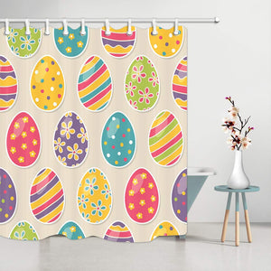 NYMB Multicolor Easter Eggs Shower Curtain， Cartoon Childlike Painted Eggshell Pattern, Bathroom Mildew Resistant Polyester Fabric Waterproof Shower Curtain Set with Hooks, 69X70in