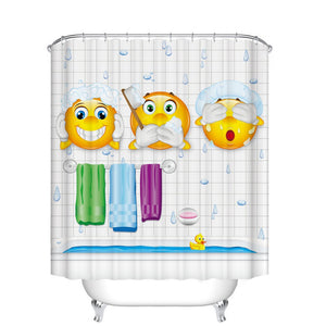 Fangkun Cartoon Expression Design Shower Curtain - Waterproof Polyester Fabric Bath Curtains Decor Set - 12pcs Shower Hooks - 72 x 72 inches
