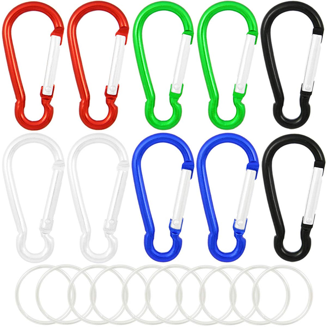 QY 10Pack 1.91 Inch Long 5 Color 8 Shape Spring Snap Hook Rings Aluminum Alloy Keychain Clip Buckle With Keyring