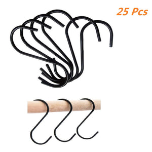 SumDirect Heavy-duty Steel Black S Hooks With PVC Coating For Hanging Plants, Towels, Pans, Pots, Bags, Curtains (25PCS)