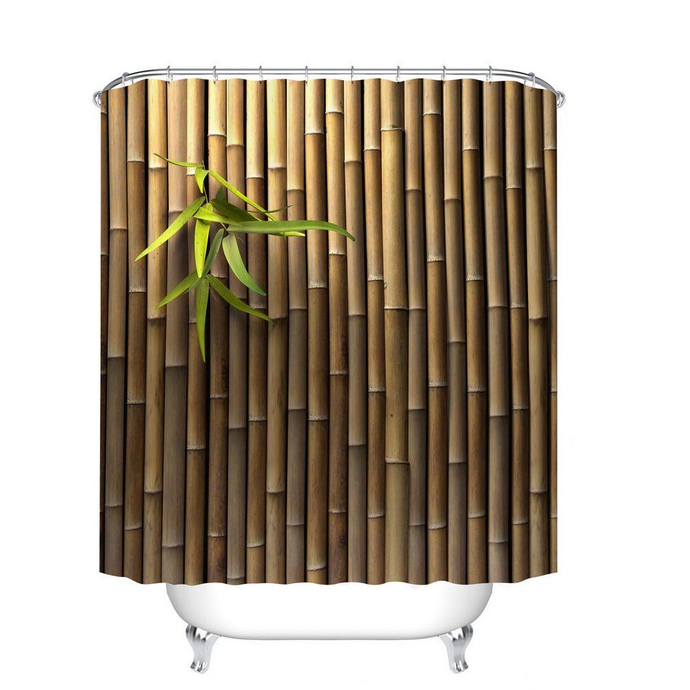Fangkun Bamboo 3D Printing Bathroom Shower Curtain - Polyester Bath Curtains Decor Sets - 12pcs Shower Hooks are Included (72 x 72 inches, YL029#)