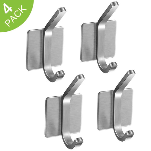 3M Self Adhesive Hooks, JISIMI 304 Stainless Steel Closets Coat Towel Robe Hook Rack Wall Mounted for Kitchen Bathrooms Lavatory Closets (4 Pack)