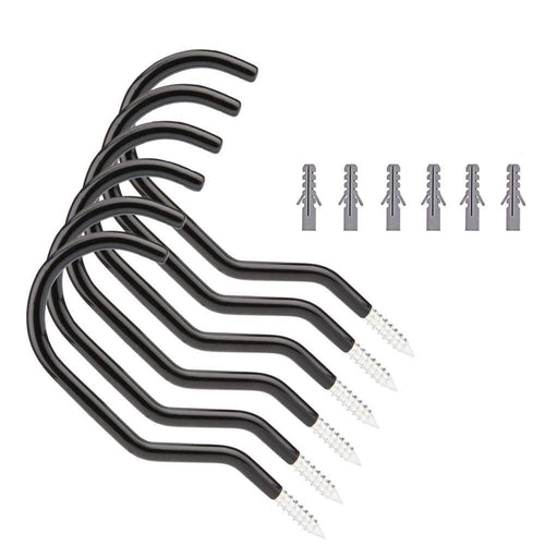 AIYoo Bike Hooks,Heavy Duty Bicycle Storage Hooks Set,Screw-in Utility Storage Hangers Shed Garage Garden Hook Plastic Coated for Wall Mount/Ceiling Black Pack of 6