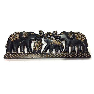 3 Elephants Wooden Hand Carved Wall Hanging Key Holder with 6 Hooks, Gift for Christmas or Birthday to Your Loved Ones