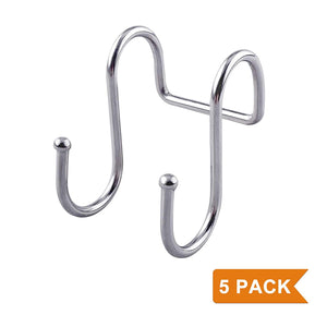 YUMORE S-Hook, Pro Chef Kitchen Tools Stainless Steel Double S Hooks Set, Kitchen Spoon Pan Pot Holder Rack, Heavy Duty S Hook for Door Shelf Storage Organizer, Bathroom, Bedroom and Office, Pack of 5
