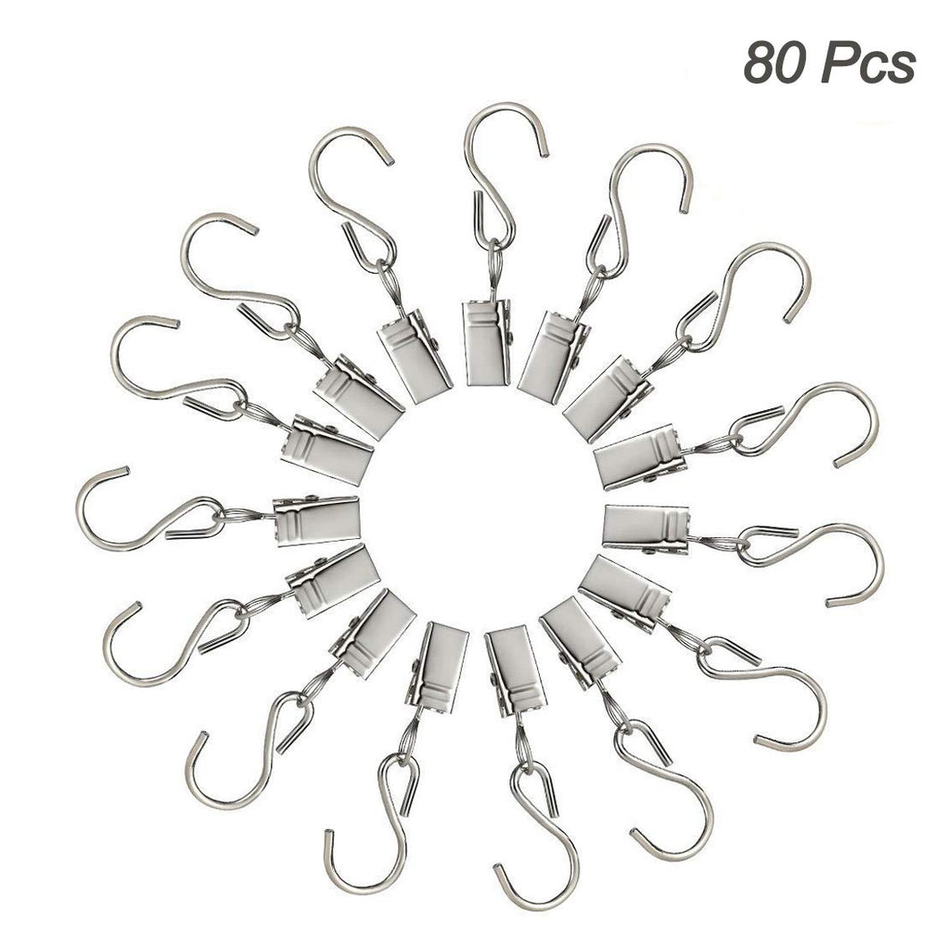 80 Pcs Light Hangers Curtain Clips with Hooks - Multifunction String Party Light Hanger Outdoor Indoor Activities Wire Holder, Stainless Steel S Hook for Hanging Clamp Hangers Gutter Hangers Clips