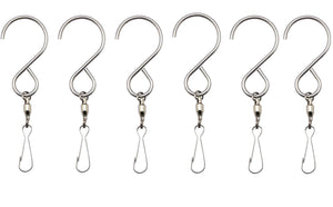 Swivel Hooks Clips Stainless Steel Rotating Display S Hooks for Wind Spinners, Wind Chimes, Crystal Twisters or Party Supply (6 Pack)
