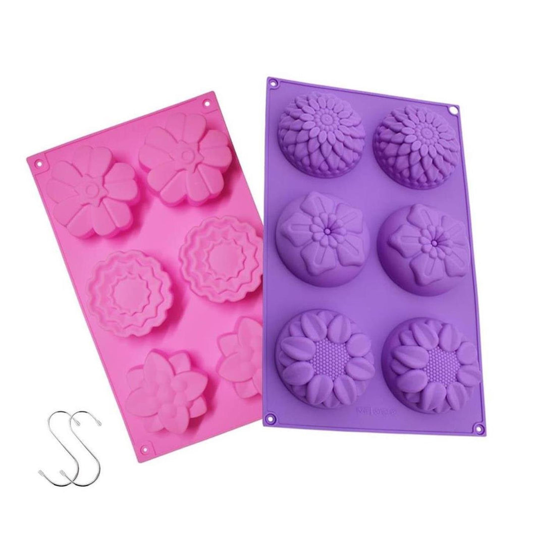 6 Cavity Silicone Soap Mold DIY Handmade Chocolate Biscuit Cake mold,with 2 S Hooks as Gift