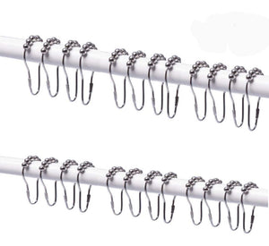 Glovion Heavy Duty Stainless Steel Bathroom Shower Curtain Hooks with roller, Polished Chrome Roller Rings, Set of 24 Hooks