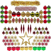 Christmas Tree Assortment ITART Ornaments Kits including Tree Topper,Christmas Balls,Snowflakes,Pine Cones,Finial Drops,Miniature Gift Boxes,Tinsel and Beads Garlands for Xmas Decorations