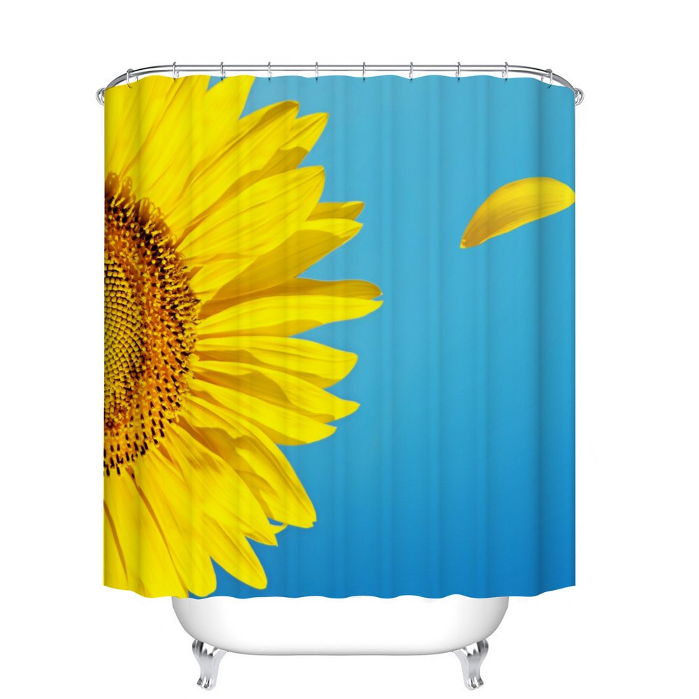 Fangkun Bathroom Shower Curtain Sunflower 3D Printing Curtains - Polyester Fabric Waterproof Bath Curtains Decor Set - 12pcs Hooks - 72 x 72 inches