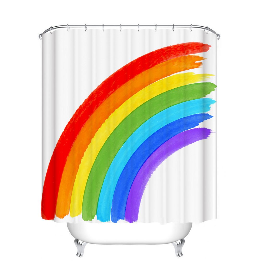 Fangkun Shower Curtain Rainbow Printed - Polyester Fabric Bath Curtains Decor Set - 12pcs Shower Hooks - Colorful 72 x 72 inches