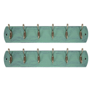 DOKEHOM DKH0166WEX2 2 Set 6-Antique Brass Hooks on Natural Pine Wooden Board Coat Rack Hanger, Mail Box Packing (Retro White)