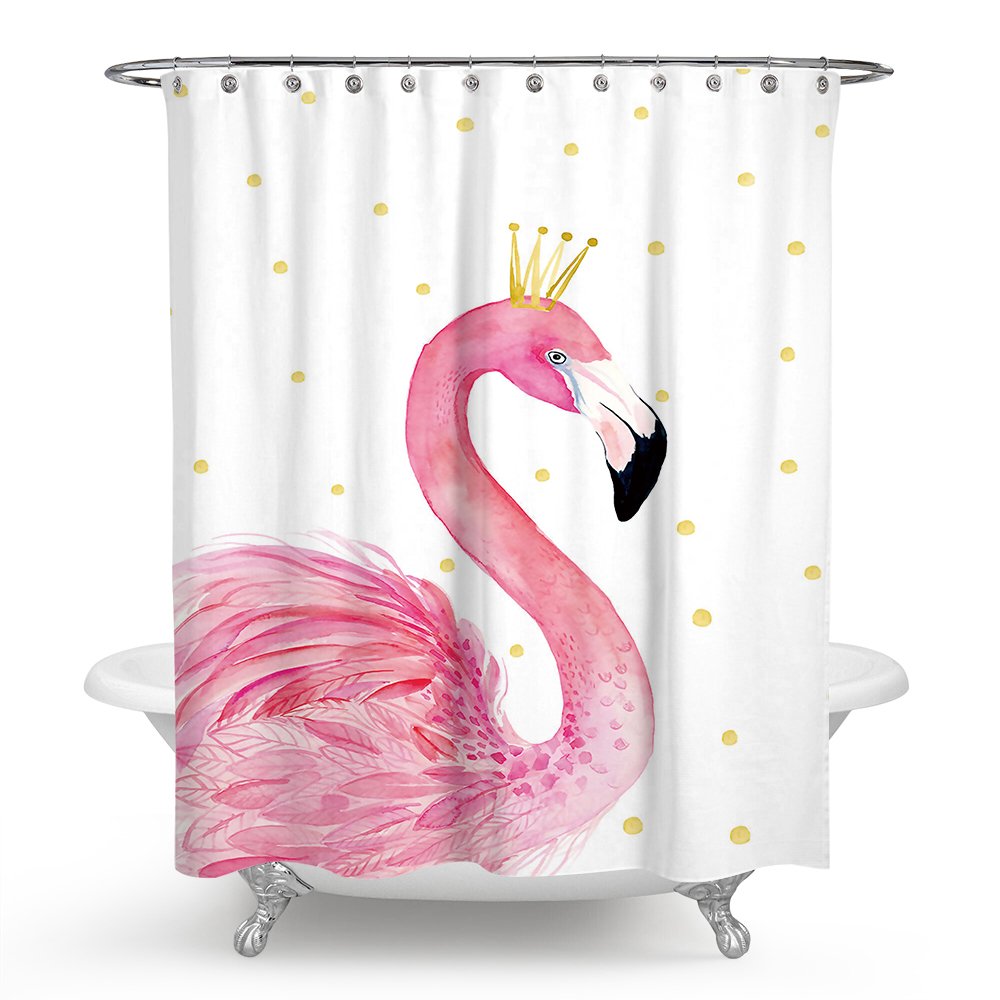 Roslynwood Waterproof Shower Curtain Pink Flamingo Bathroom with 12 Hooks (69inW70inL)