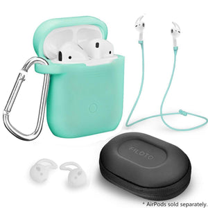 Airpods Accessories Set, Filoto Airpods Waterproof Silicone Case Cover with Keychain/Strap/Earhooks/Accessories Storage Travel Box for Apple Airpod (Mint Green)