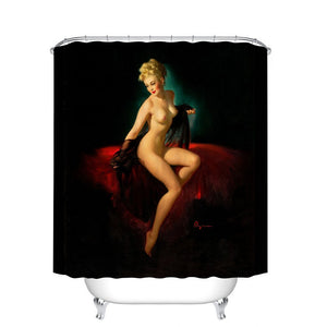 Fangkun Bathroom Decor Shower Curtain - Snaked Sexy Pin Up Girl on Bed Bath Curtains - Body Art Work Painting Style - Polyester Fabric Waterproof Curtains - 12pcs Shower Hooks - 72 x 72 inches