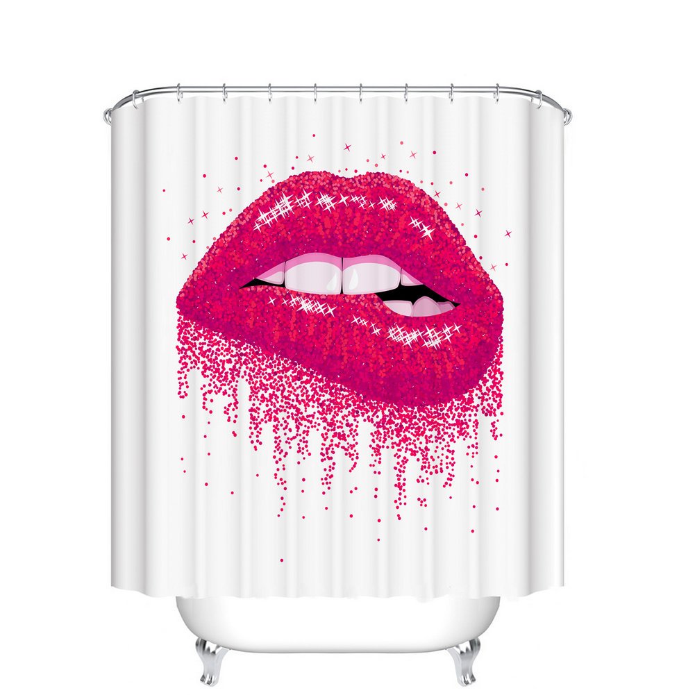 Fangkun Shower Curtain Sexy Woman Lips Print - Romantic Love kiss Sign Bath Curtains - Fiance Gifts for Him -Polyester Fabric Bathroom Decor Set with Hooks - Pink White (YL067#, 72 x 72 inches)