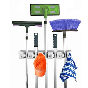 Define Essentials - Mop and Broom Holder, 5 position with 6 hooks garage storage Holds up to 11 Tools, storage solutions for broom holders, garage storage systems broom organizer