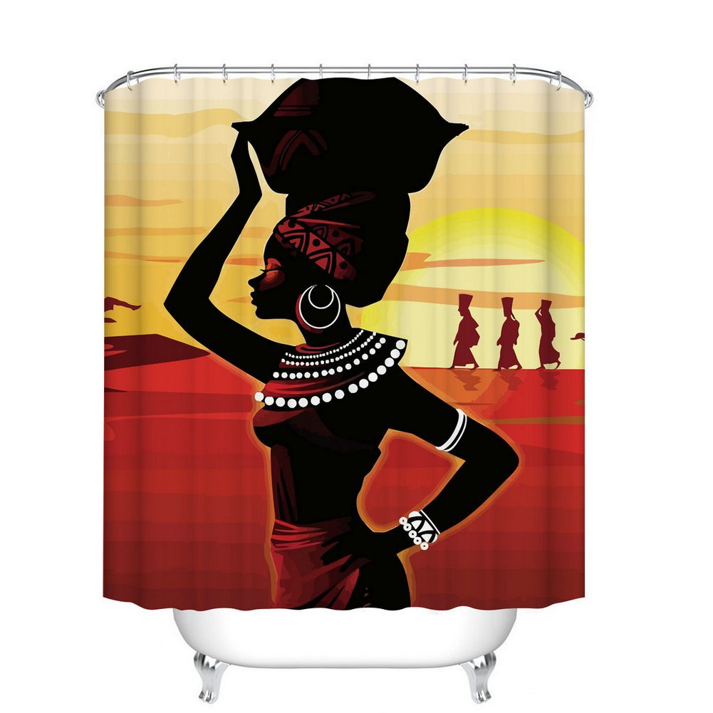 Fangkun African Woman Print Cartoon Curtains Shower Curtain - Polyester Bath Curtains Decor Sets - 12pcs Shower Hooks are Included (YL#010, 72 x 72 inches)