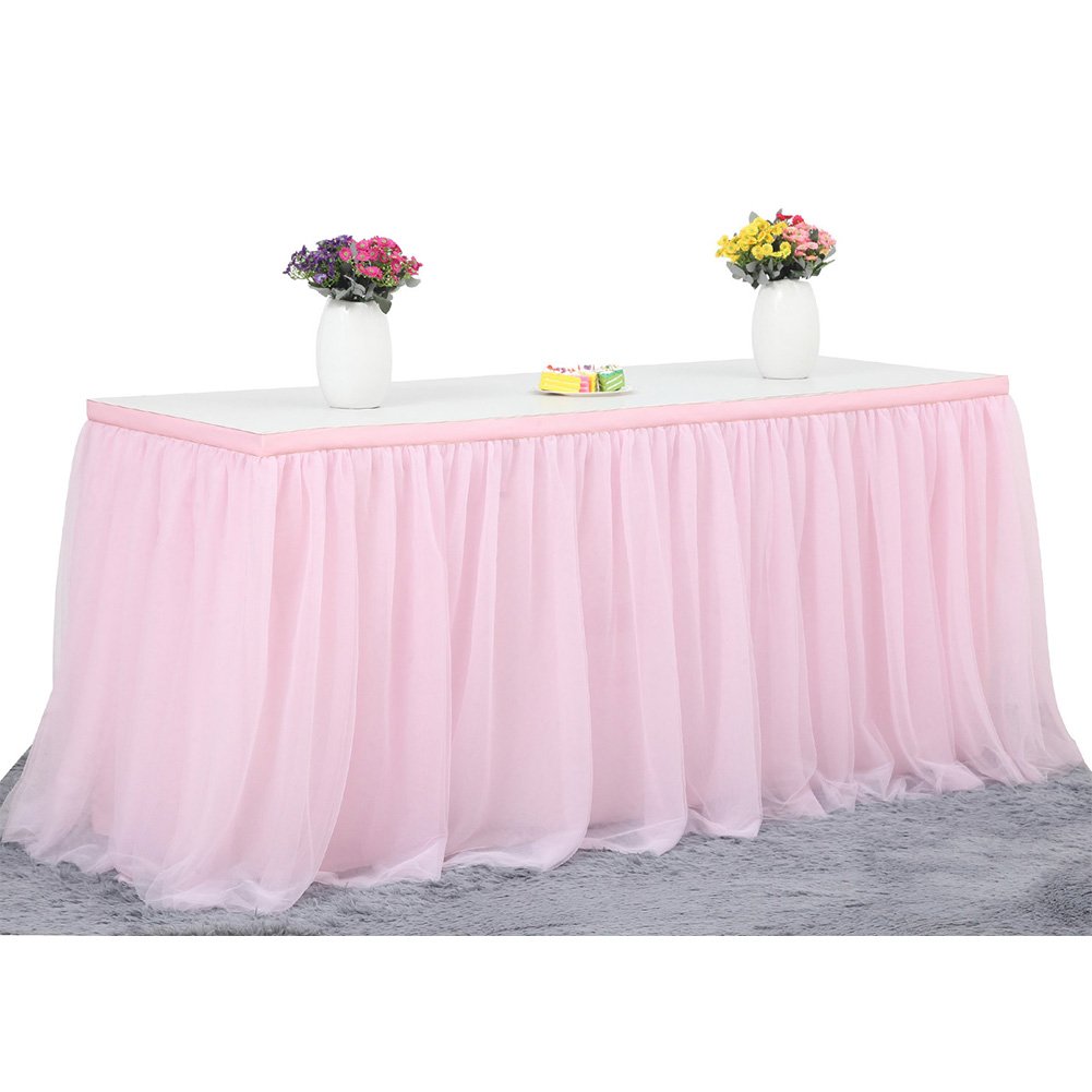 Haperlare 14ft Tablecloth Pink Tulle Table Skirt Queen Snowflake Wonderland Tulle Pink Tablecloth Tutu Tablecloth Skirting for Wedding Party Baby Shower Christmas Birthday Banquet Table Decorations
