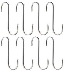 GooGou Flat S Hooks 304 Stainless Steel S Shaped Hanging Hooks for Butcher Meats, Organizing Utensils, Pots and Pans, Jewelry, Belts, Closets 8 Pack (length:112mm)