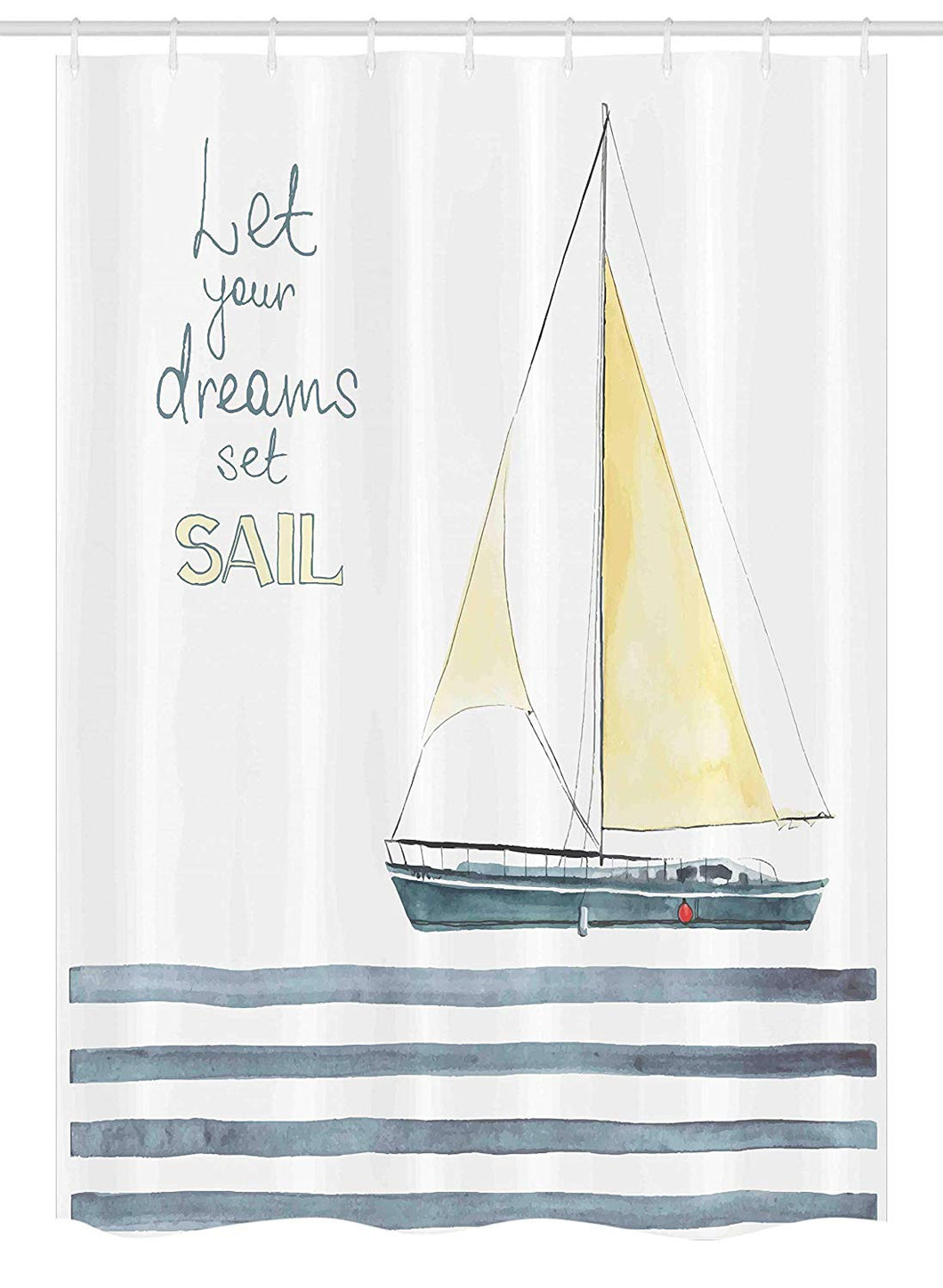 Ambesonne Nautical Stall Shower Curtain, Let Your Dreams Set Sail Words Stripes Yacht Interior Navigation Theme, Fabric Bathroom Decor Set with Hooks, 54