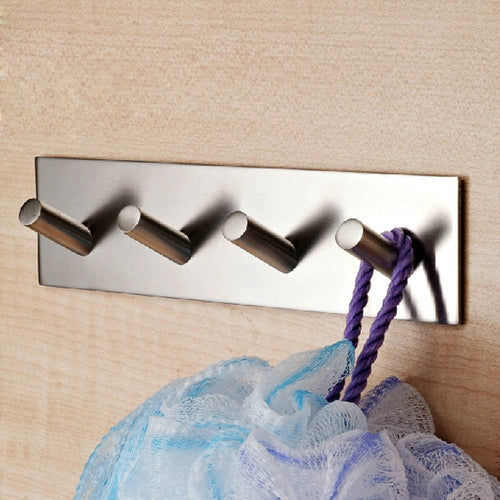 Agile-shop 3M Self Adhesive Coat Hooks, Heavy Duty 304 Stainless Steel Decorative Sticky Wall Mounted Hook Hats Keys Hooks for Bathroom Kitchen, Brushed Finish (4 Hooks)