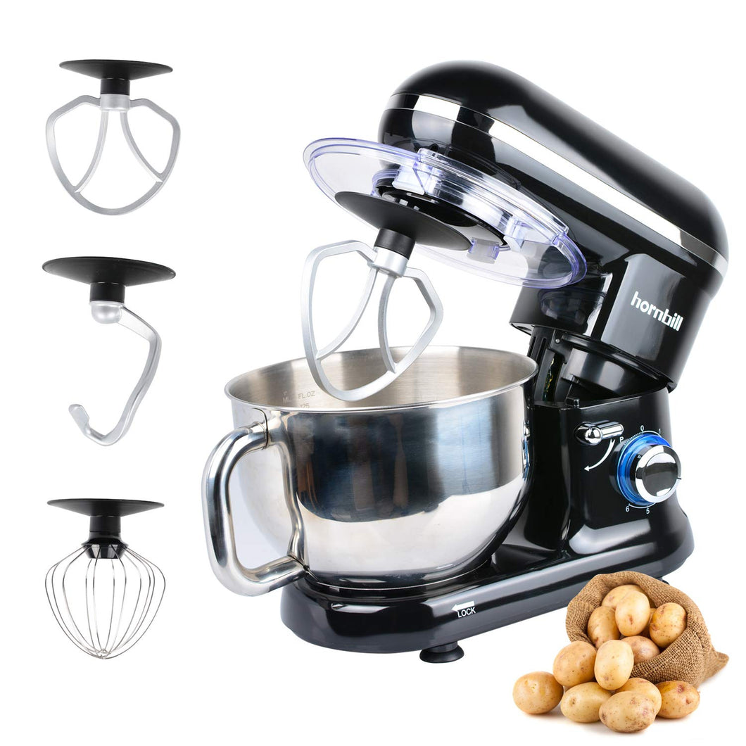 Hornbill Tilt-head Stand Mixer, Electric Mixer 600W 6-Speed 5-Quart Stainless Steel Bowl Professional Kitchen Mixer With Dough Hook, Whisk, Beater(Red)