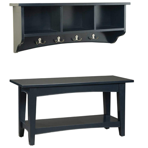 Alaterre Shaker Cottage Storage Coat Hook and Bench Set, Charcoal Gray