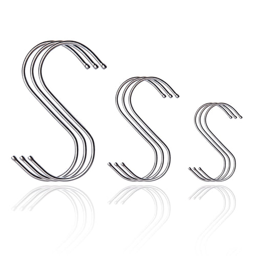 2.75 inch S Hooks Heavy Duty Stainless Steel S Shaped Hooks Polished Brushed Metal Hooks Installation Designed Rganizing Utensils Kitchen Tools for Pots Pans Ect 12 Pack (Silver)