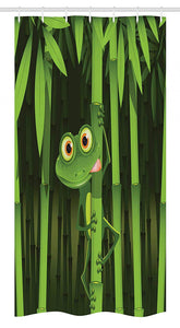 Ambesonne Animal Stall Shower Curtain, Funny Illustration of Friendly Fun Frog on Stem of The Bamboo Jungle Trees Nature, Fabric Bathroom Decor Set with Hooks, 36" X 72", Green
