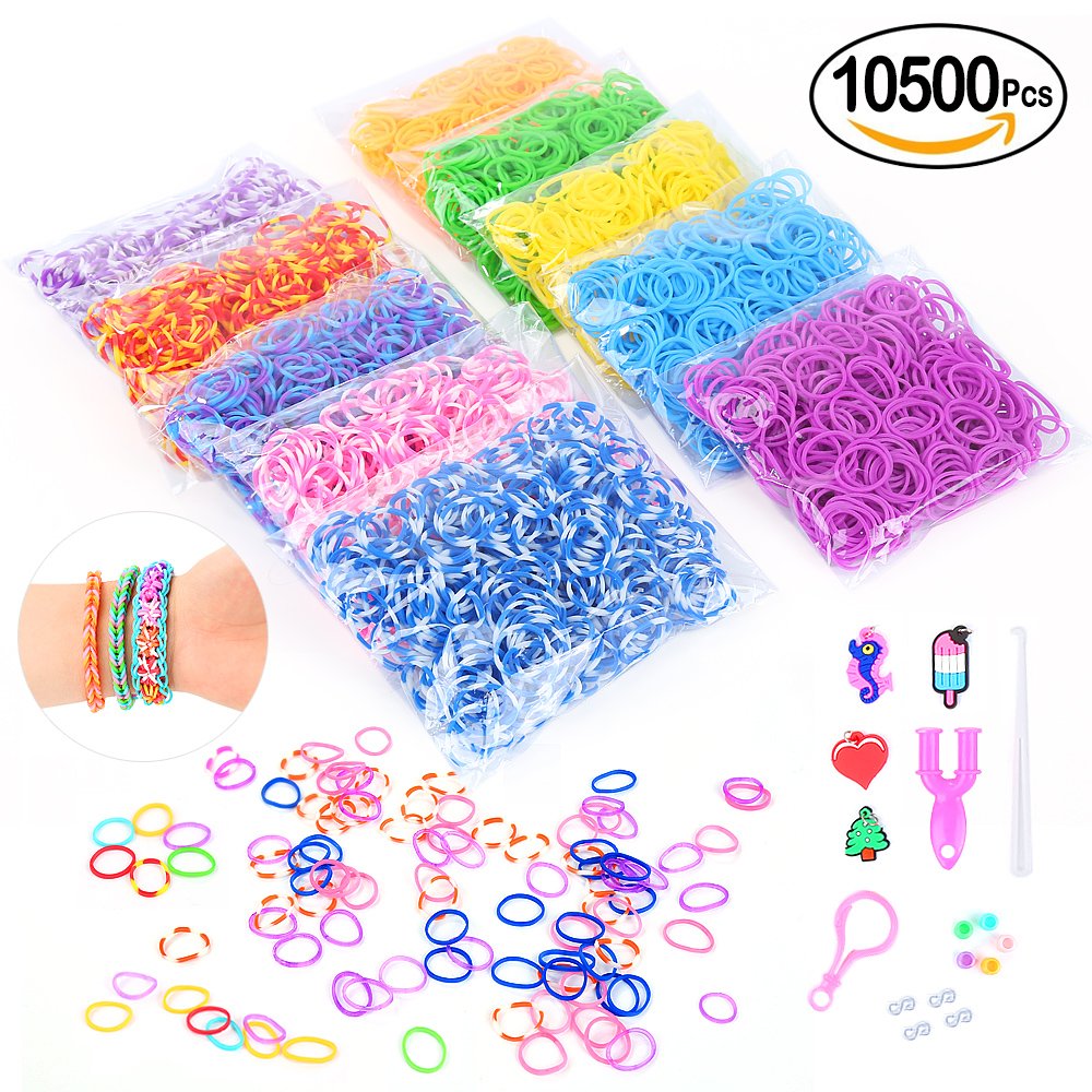 Loom Rubber Bands,10500pcs Complete Set Crafting Kit without Odor- 28 Colors Mega Refill Loom Bands Y Loom Charms Hooks S Clips Multicolored Beads Included for Kids Bracelet Weaving DIY Craft-by WEfun