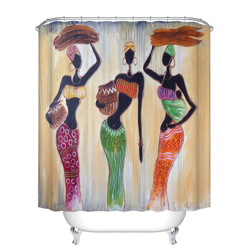 Fangkun Shower Curtain Decor Set African Woman Art Work Painting Style Curtains - Polyester Fabric Waterproof Bath Curtains - 12pcs Hooks - 72 x 72 inches