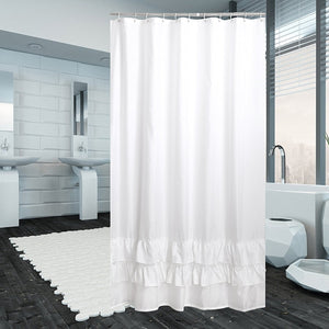 Avershine Ruffle Polyester Fabric Shower Curtain with Hooks, 72x80-White
