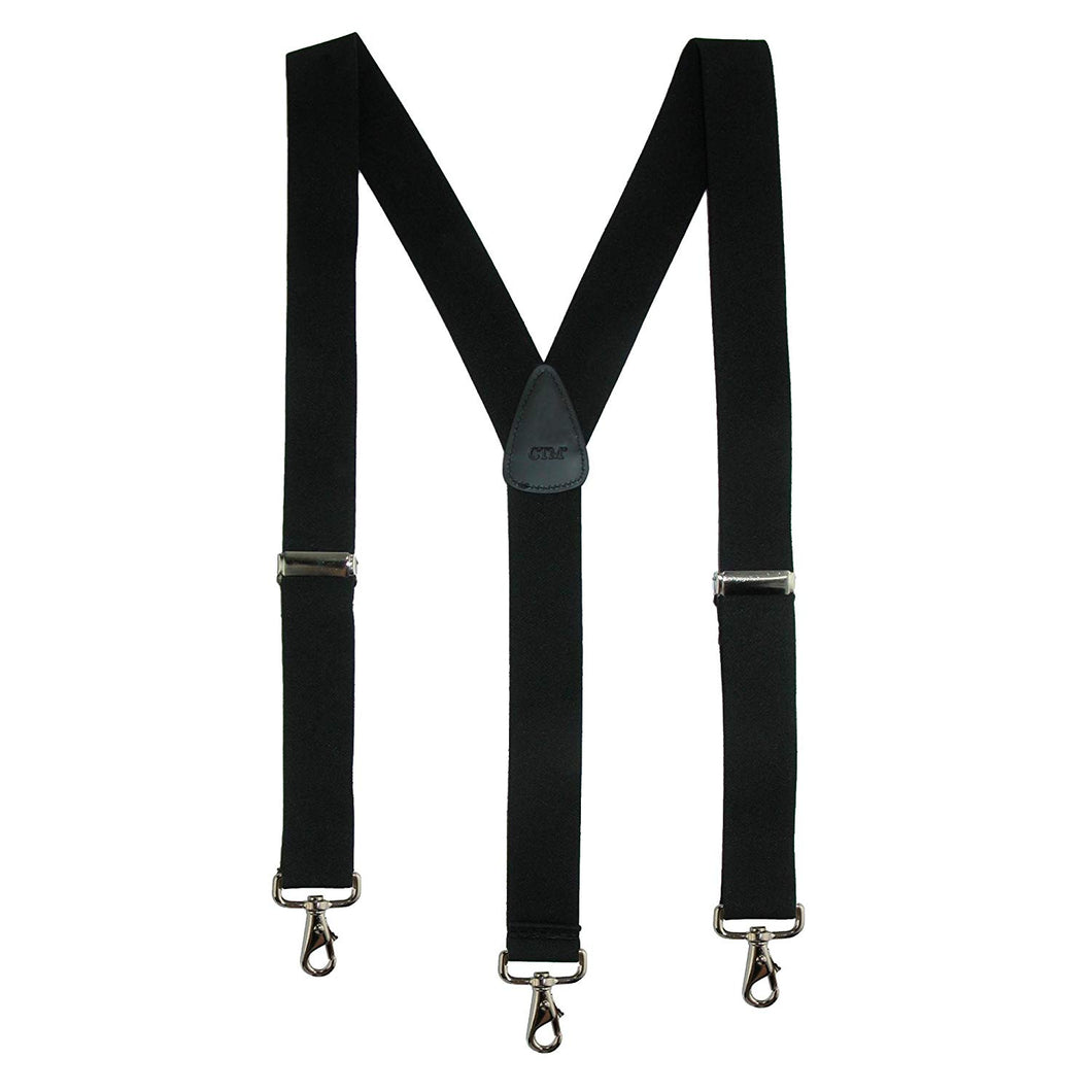 CTMÂ® Mens Elastic Solid Color Suspender with Metal Swivel Hook Clip End, Black