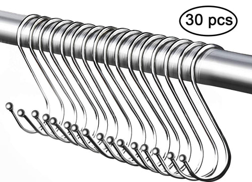 30 Pack Heavy Duty S Shaped Hooks, Rustproof Sliver Finish Steel Hooks Hangers for Kitchenware Pots Utensils Clothes Bags Towels Plants