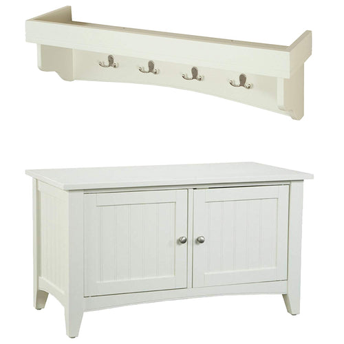 Alaterre Shaker Cottage Coat Hook with Shelf and Cabinet/Bench Set, Ivory