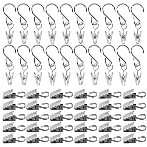 AFUNTA 50 PCS Stainless Steel Shower Curtain Clip with Hooks, 20 PCS Hanger Clips with S Hook & 30 PCS Clips with Hook for Curtain Photo Party Home Decoration Multifunction Outdoor Activities Supplies