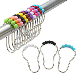 Decorative Curtain Rings, Amazer Rustproof Bathroom Colorful Acrylic Plastic Roller Shower Curtain Hooks and Rings Decorative with Polished Chrome Stainless Steel Metal Frame Western Rust Proof Shower Curtain Hooks, Set of 12